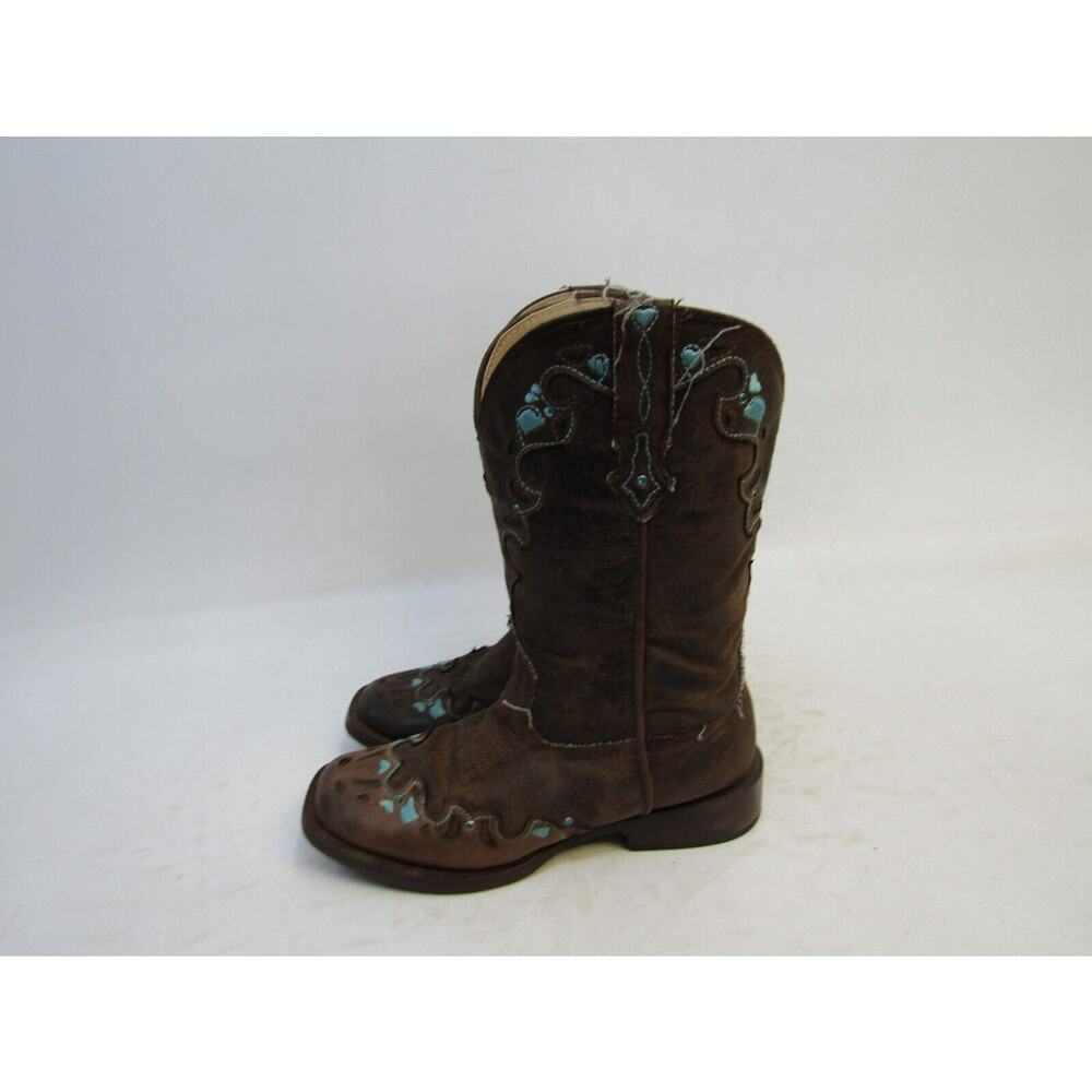 Roper Brand Little Kids Youth Size 13 M Brown Blue Embroidered Cowboy Boots